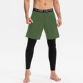Man wearing grey high elastic tight sports pants for running or fitness training.