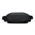 Black Oxford cloth men's messenger bag with cross-body strap and street style details