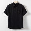 Men's linen blend T-shirt with loose lapel design in black, optic linen or white colours