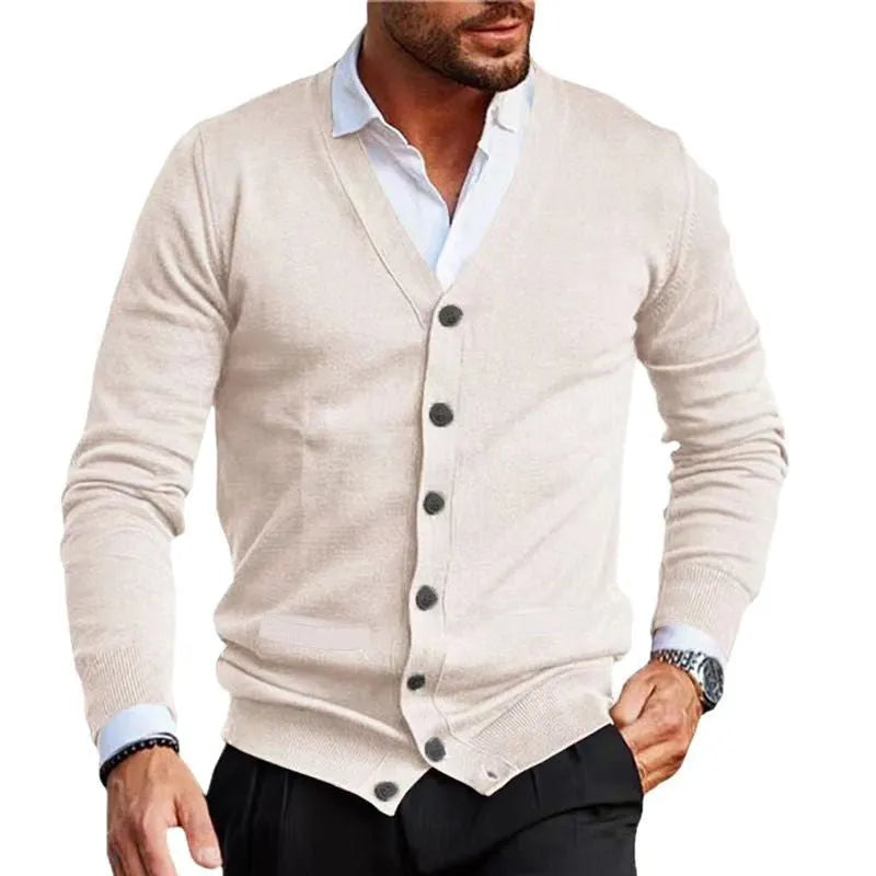 Men's slim fit acrylic cardigan sweater coat in wine red colour on a hanger
