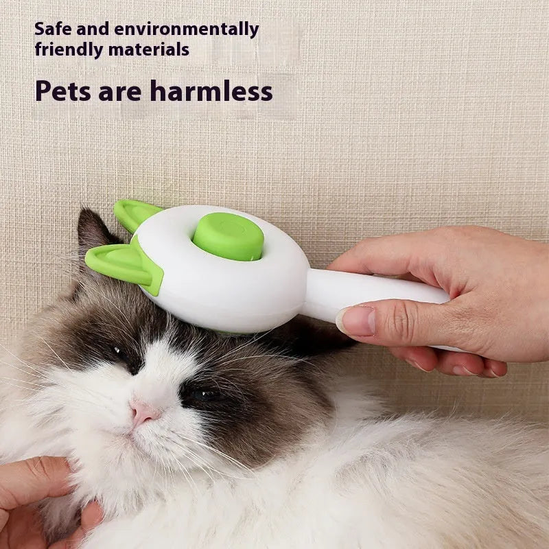 Self-cleaning cat grooming comb with stainless steel teeth in greenish white colour