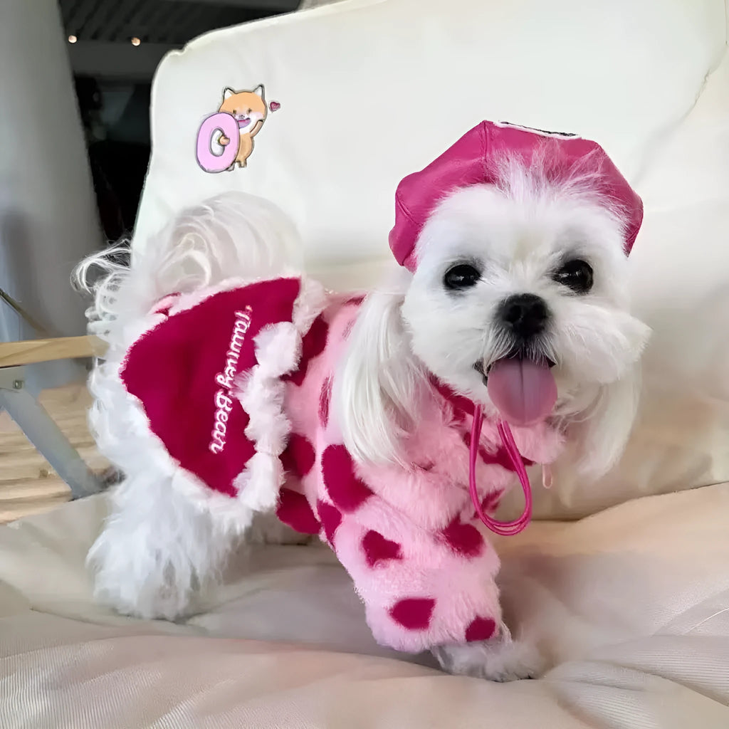 Small dog plush warm coat in British style design for Teddy, Bichon and Pomeranian breeds