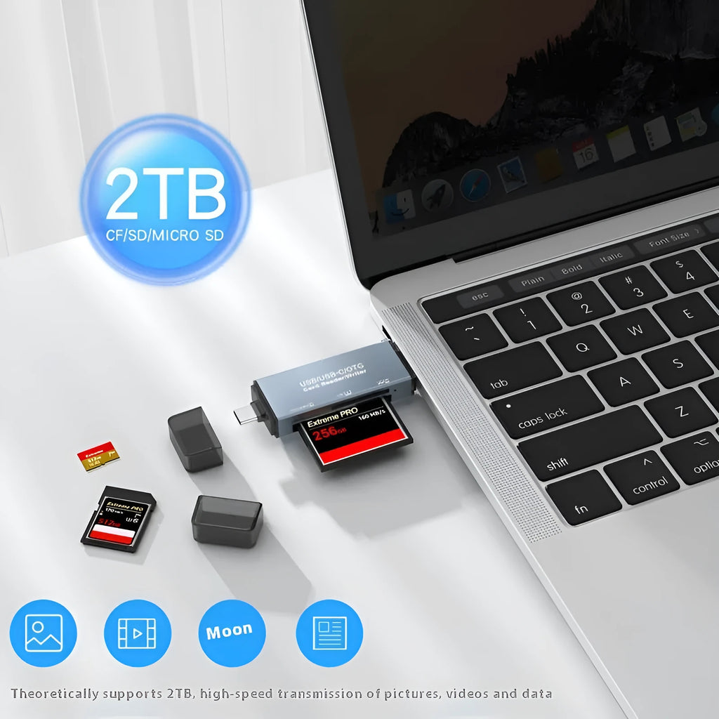 Compact aluminium alloy CF SD TF three-in-one USB card reader for mobile phones and computers