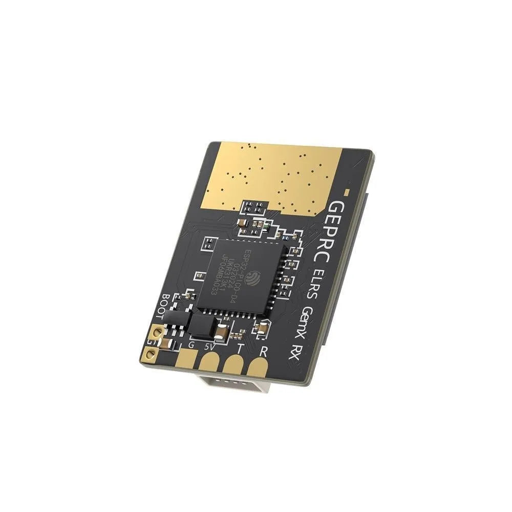 FPV drone dual-frequency ELRS receiver kit with metal base, Gemini X module, and two T-shaped antennas.