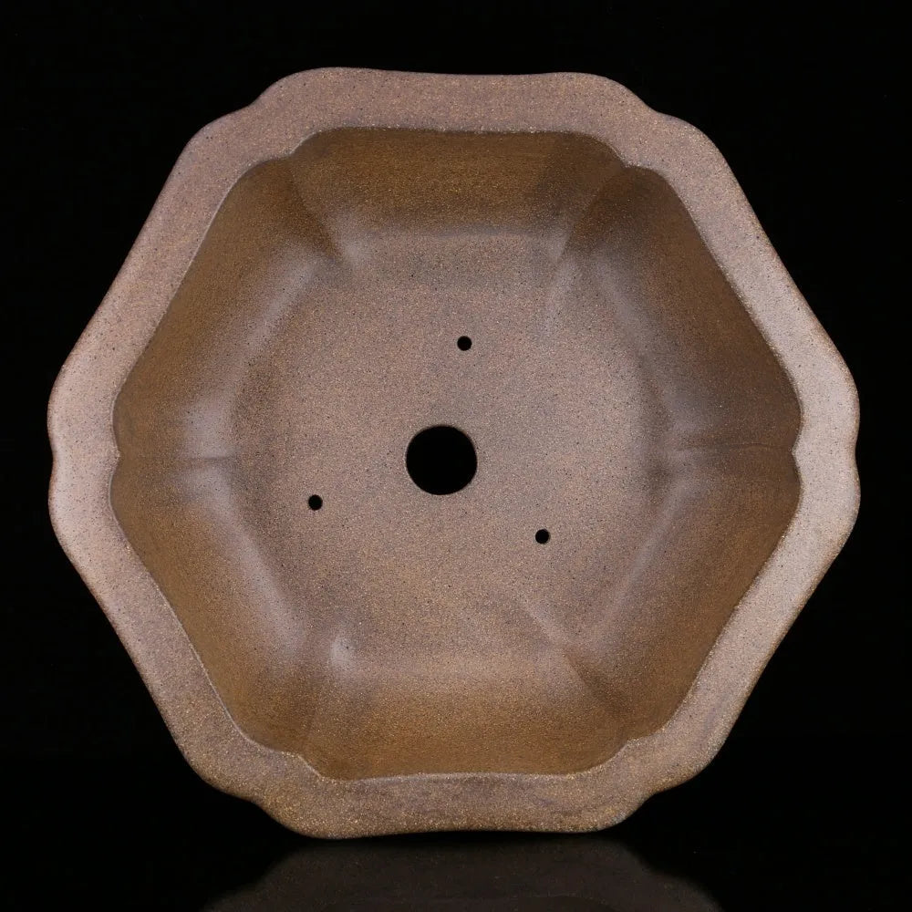 Large hexagonal purple sand bonsai plant pot with handmade terracotta finish