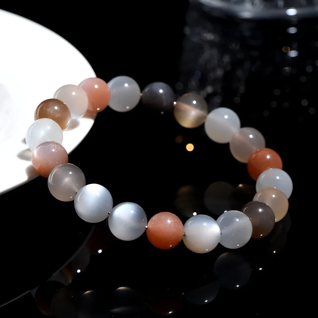 Natural colourful moonlight moonstone bracelet with 8mm beads in single circle unisex design