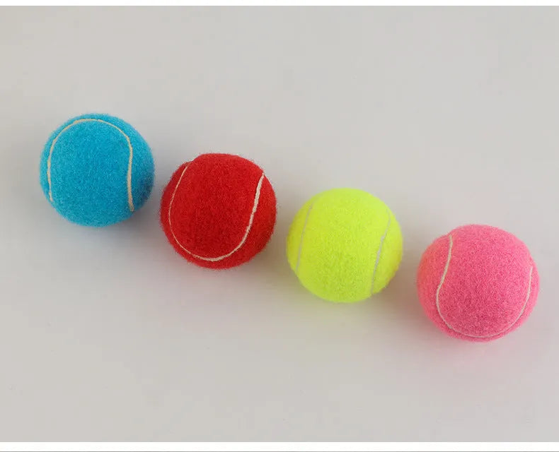 6.3 cm diameter rubber dog tennis ball toy in multiple colours including blue, green, pink, and orange