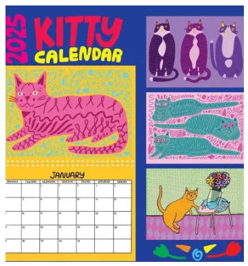 Cat themed wall calendar planner with daily tear-off sheets, showing photographic cat portraits and a clear date grid.