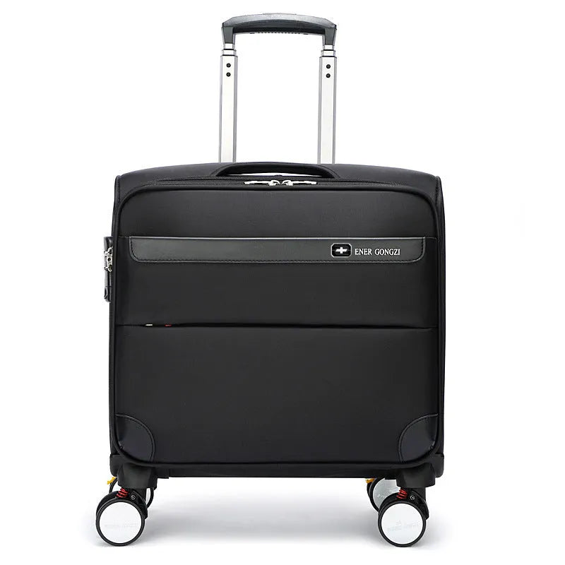 18-inch black Oxford cloth business travel suitcase with universal wheels and retractable handle
