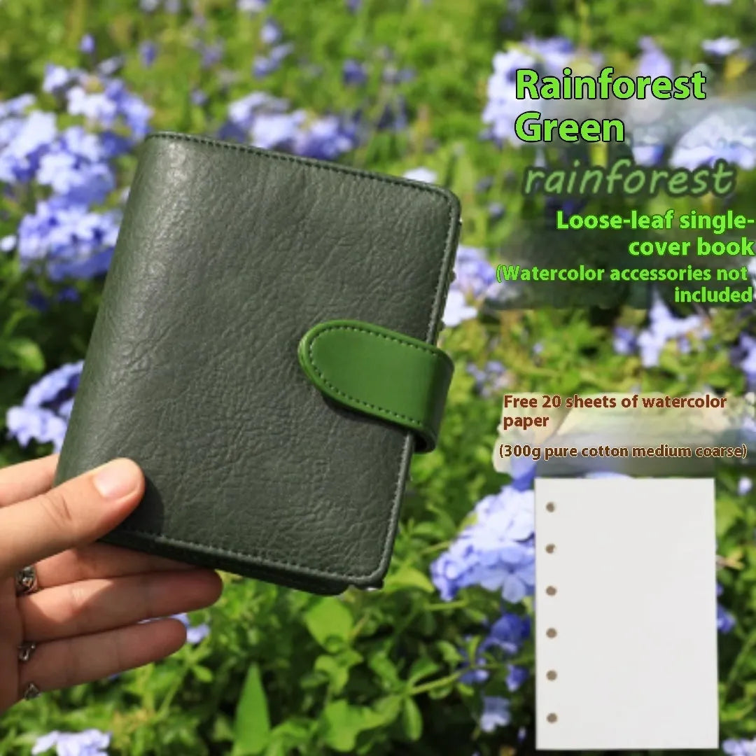 A7 sized ring-bound loose-leaf watercolour notebook in a choice of five natural coloured covers.