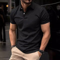 Men's slim fit solid colour button short sleeve shirt on a hanger