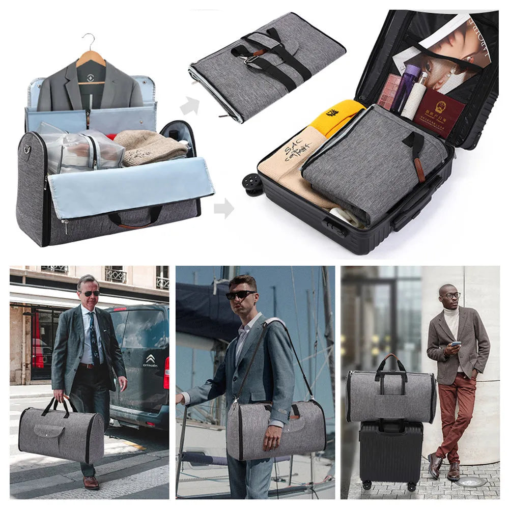 Oxford cloth folding duffel bag in dark blue with 36-55L capacity for travel and workouts