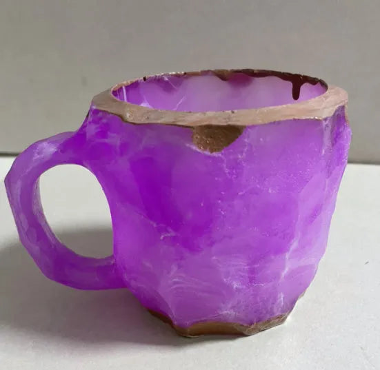 400ml resin coffee mug with mineral crystal design and handle in multiple colour options