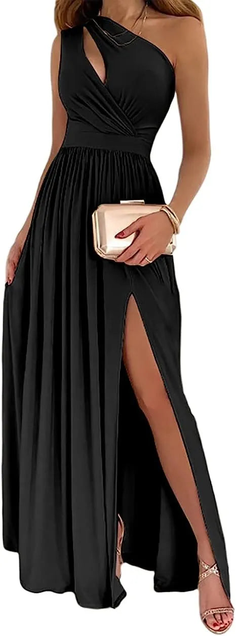 Women's one shoulder maxi dress with high split cutout design in soft fabric