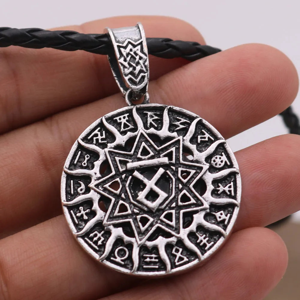 Lunavin ODing logo pendant necklace with adjustable chain and leather rope in antique silver colour