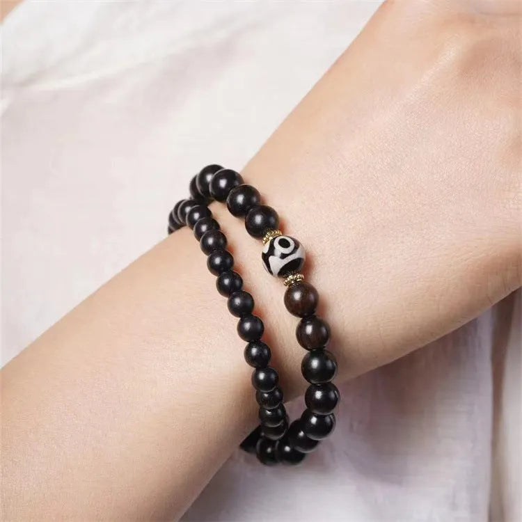 Ebony Tibetan bracelet with two circles of 8mm beads for men and women