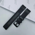 Oxford cloth canvas watch strap in camouflage colour showing buckle and fabric texture.