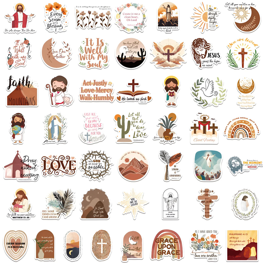 Pack of 50 random pattern graffiti stickers for wall and window decoration.