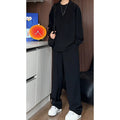 Men's black hemp polo shirt and trousers two-piece casual suit in slim fit