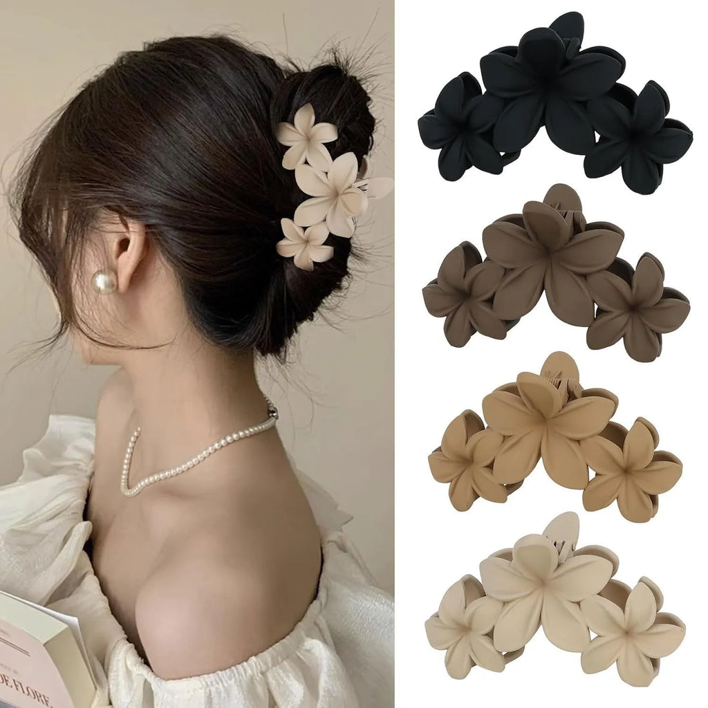 Set of six nude-coloured plastic women's hair clips with frosted grip and pointed toe design