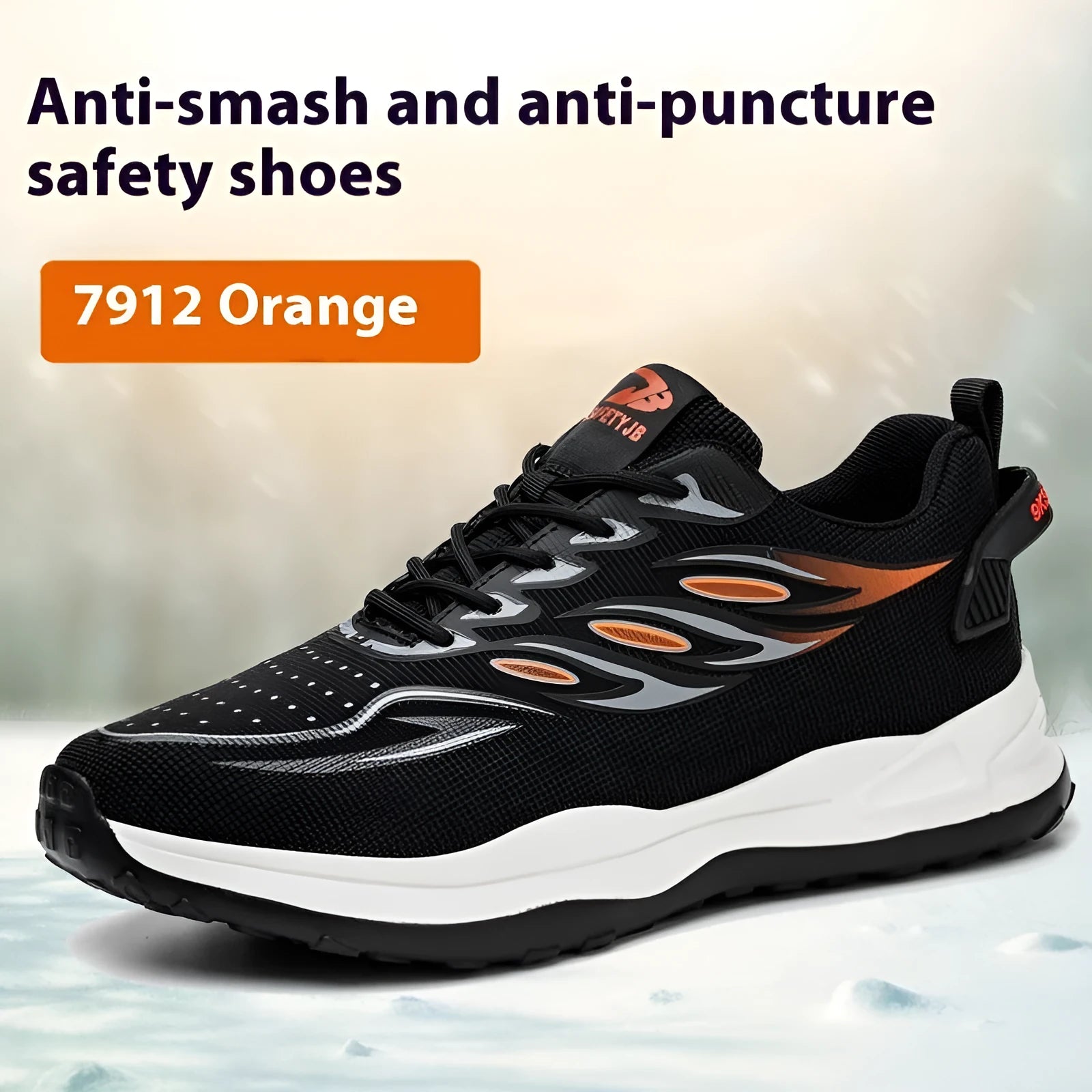 Leather and rubber anti-smashing lightweight labour protection shoes in orange, grey, green, or yellow