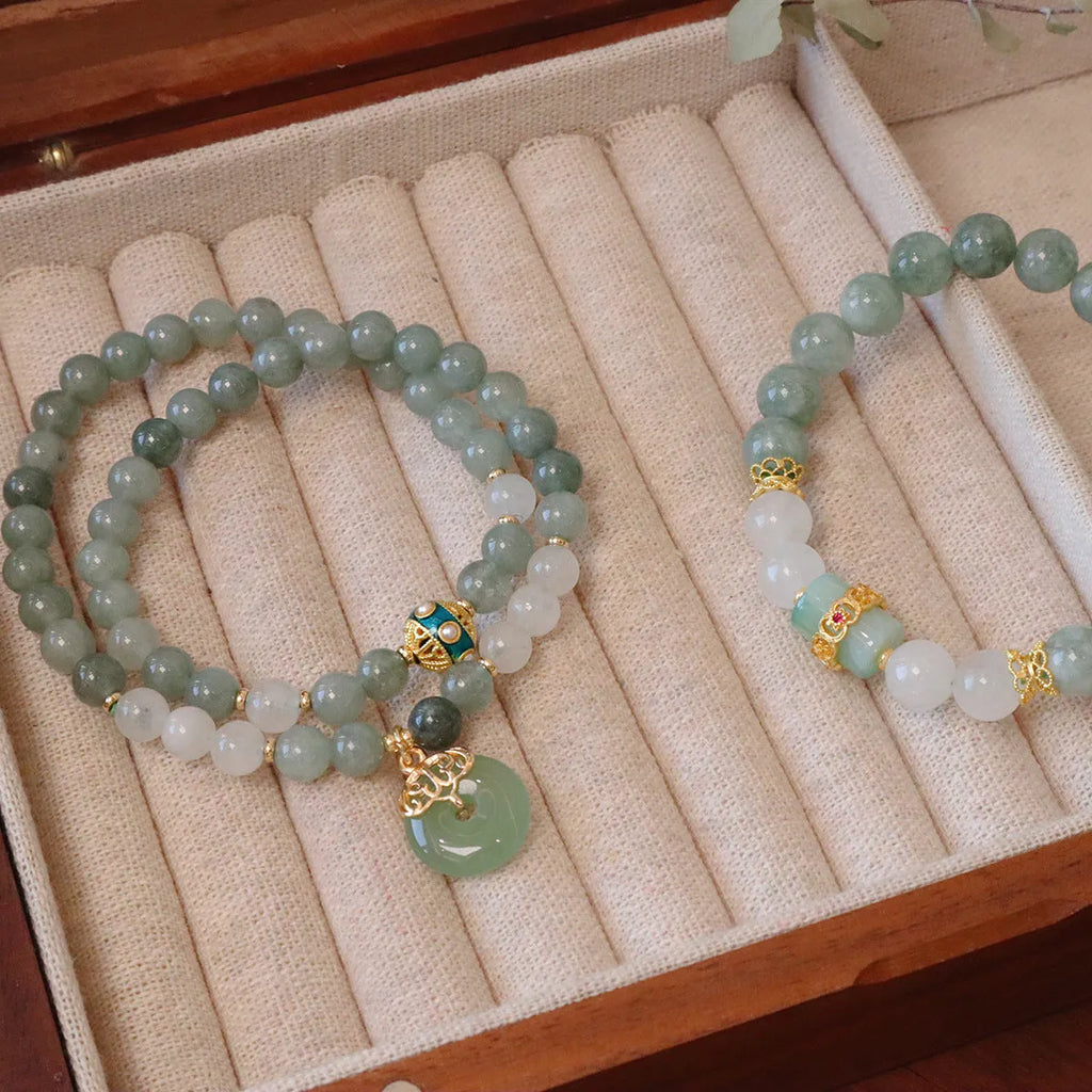 Women's safety buckle bracelet with Burmese jade and geometric crystal design in new Chinese style