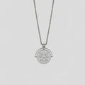 Gold titanium steel necklace with embossed sunflower pendant and geometric star elements on adjustable chain