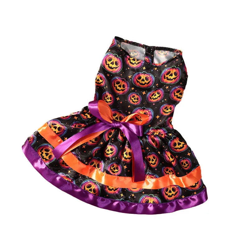 Halloween dog costume skirt in colourful pumpkin or skull patterns with double-layer construction