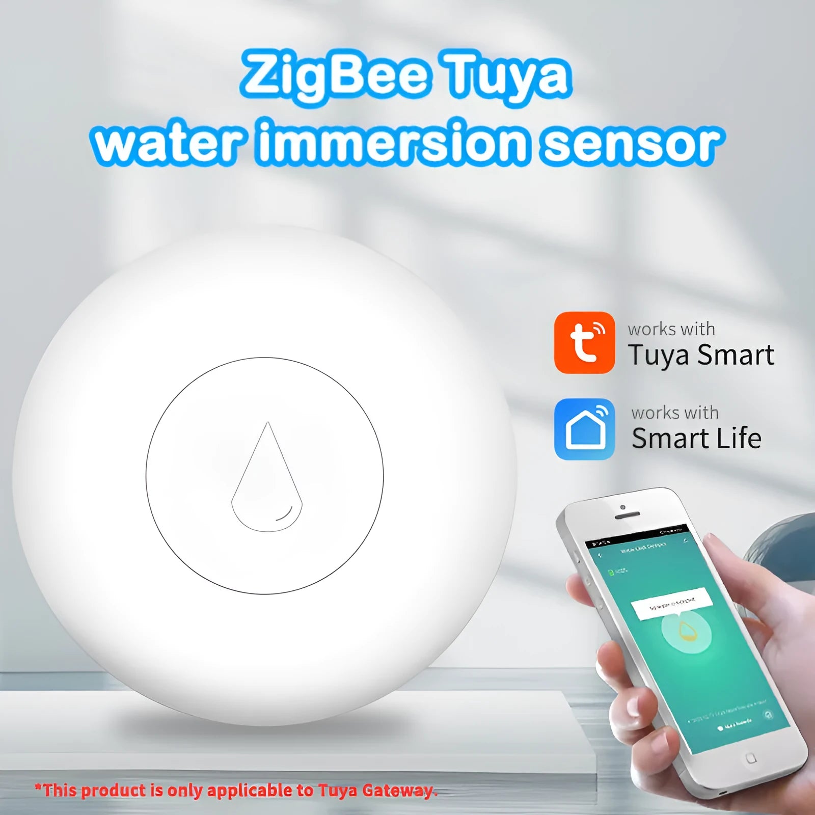 Zigbee wireless water leak sensor with compact design and FCCID CE markings