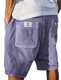Men's straight-leg corduroy shorts with multiple pockets and embroidery detail in grey