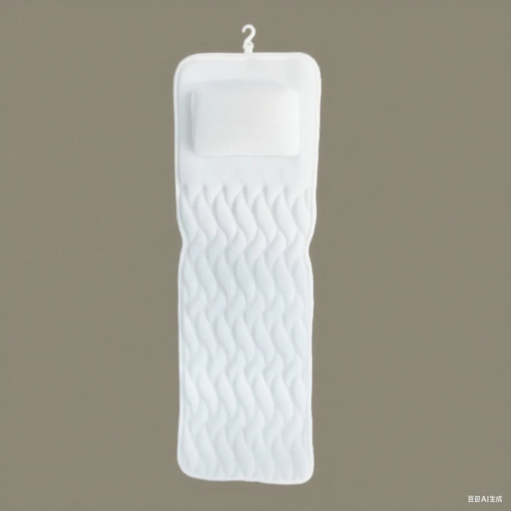 White bathtub pillow with 4D mesh fabric and 7 suction cups on a 3D material base.