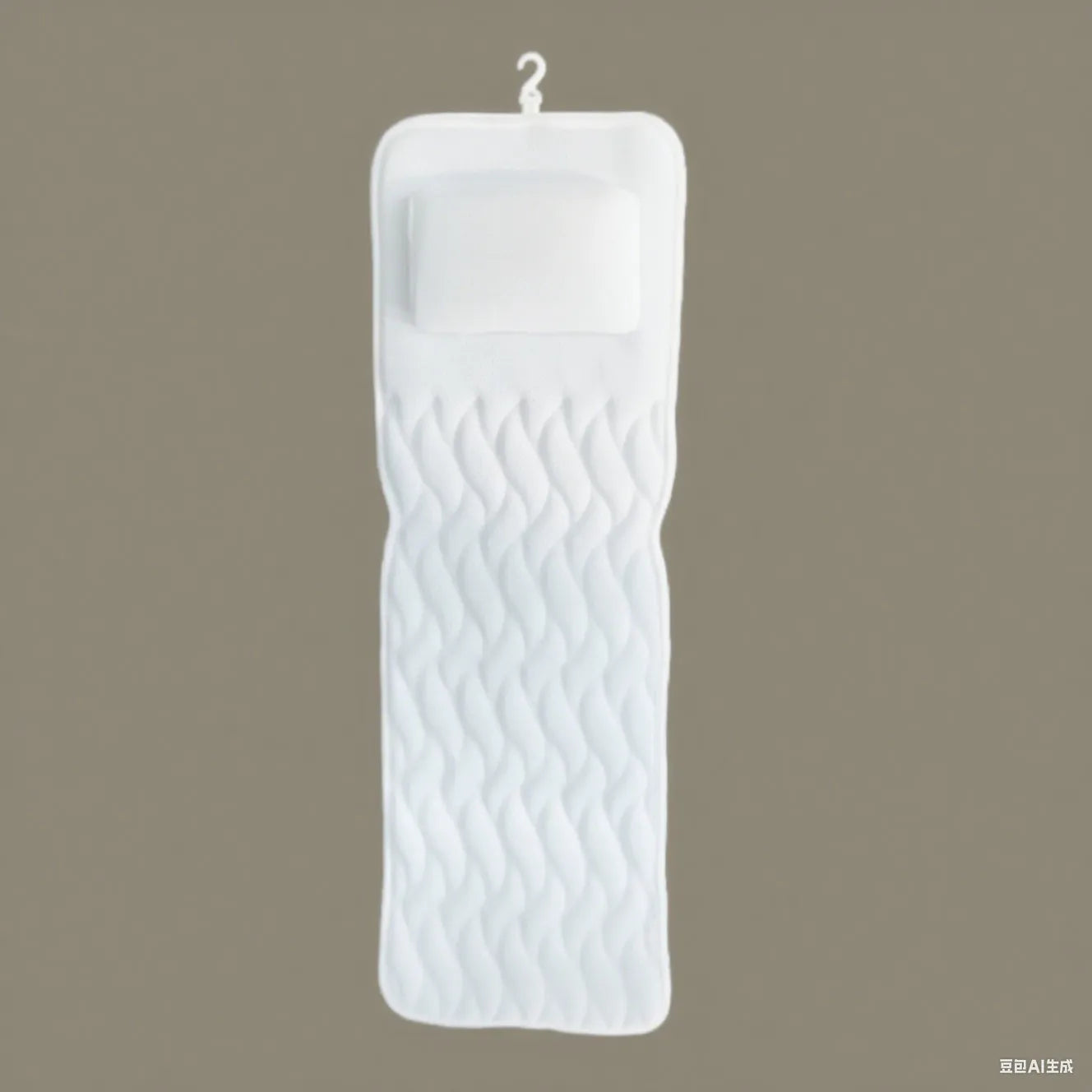White bathtub pillow with 4D mesh fabric and 7 suction cups on a 3D material base.
