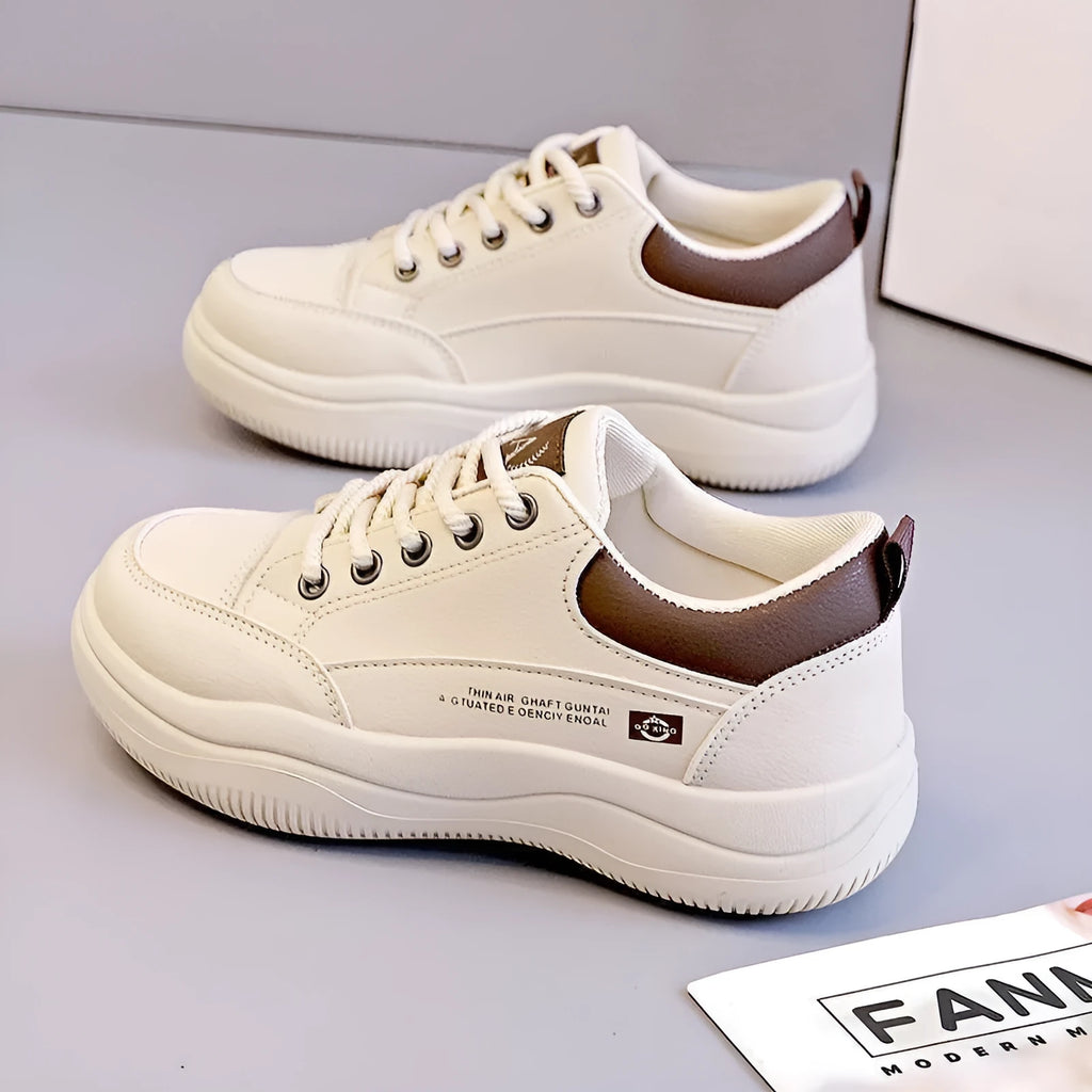 Women's white Korean-style leather pumps with cross-strap detailing and lace-up front