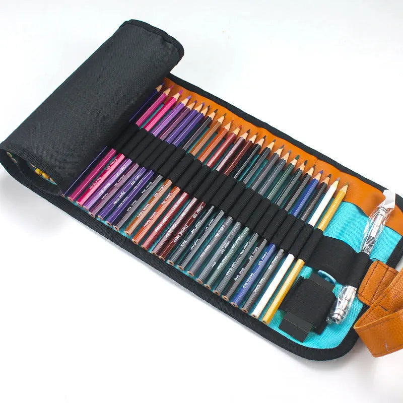 Set of 50 wooden coloured pencils with hard 3B cores in protective case for oily painting