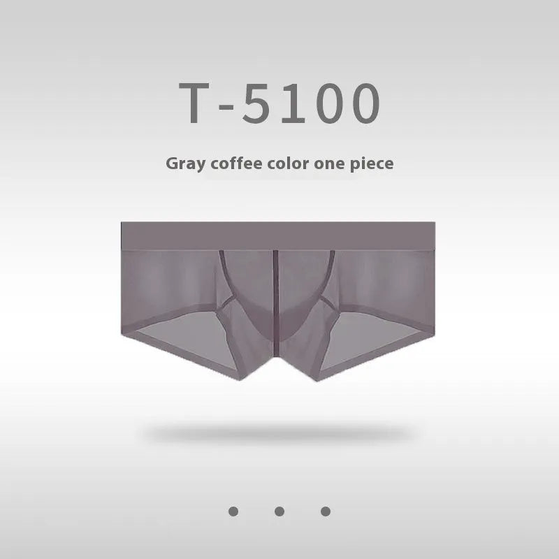 Men's seamless low waist ice silk underwear in chocolate colour showing ultra-thin fabric texture