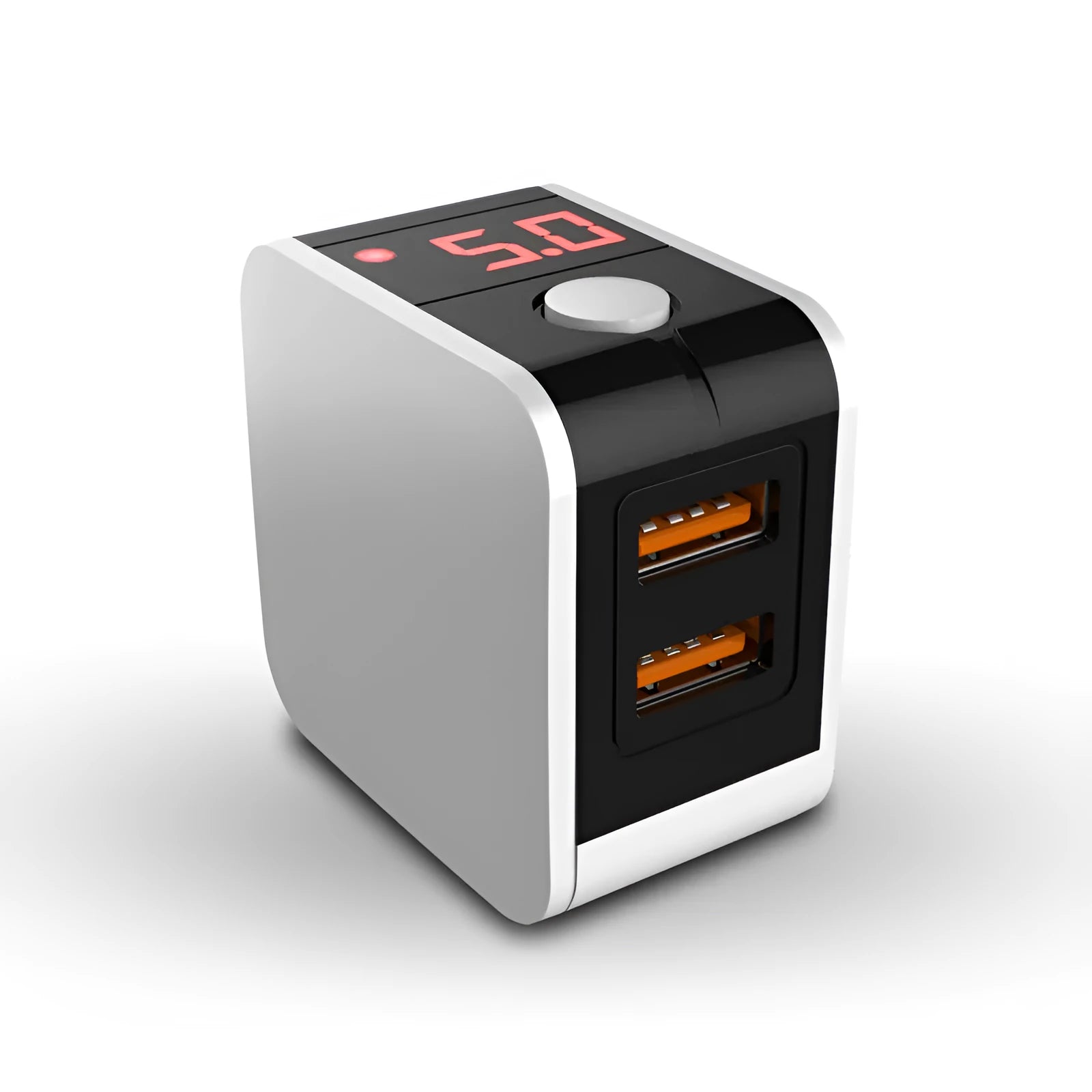 5V 2.4A dual USB fast charger with digital display in black, white or red with international plug