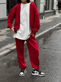 Street style long-sleeved coat and trousers two-piece set in solid colour loose fit