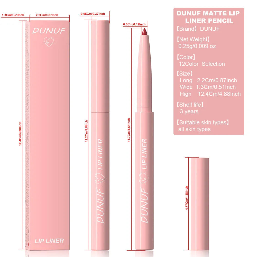 Velvet matte lip liner in 12 colour options for easy application