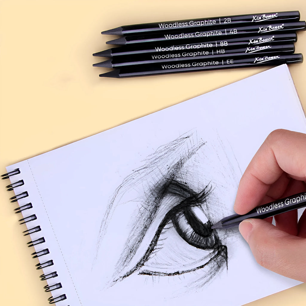 Wood-free graphite sketching pencil set with six different grade pencils for art drawing