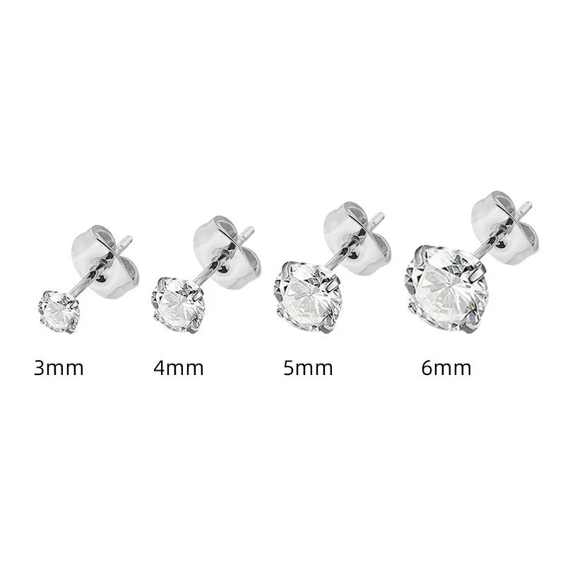 Square cut zircon geometric stud earrings in stainless steel with gold or silver tone finish