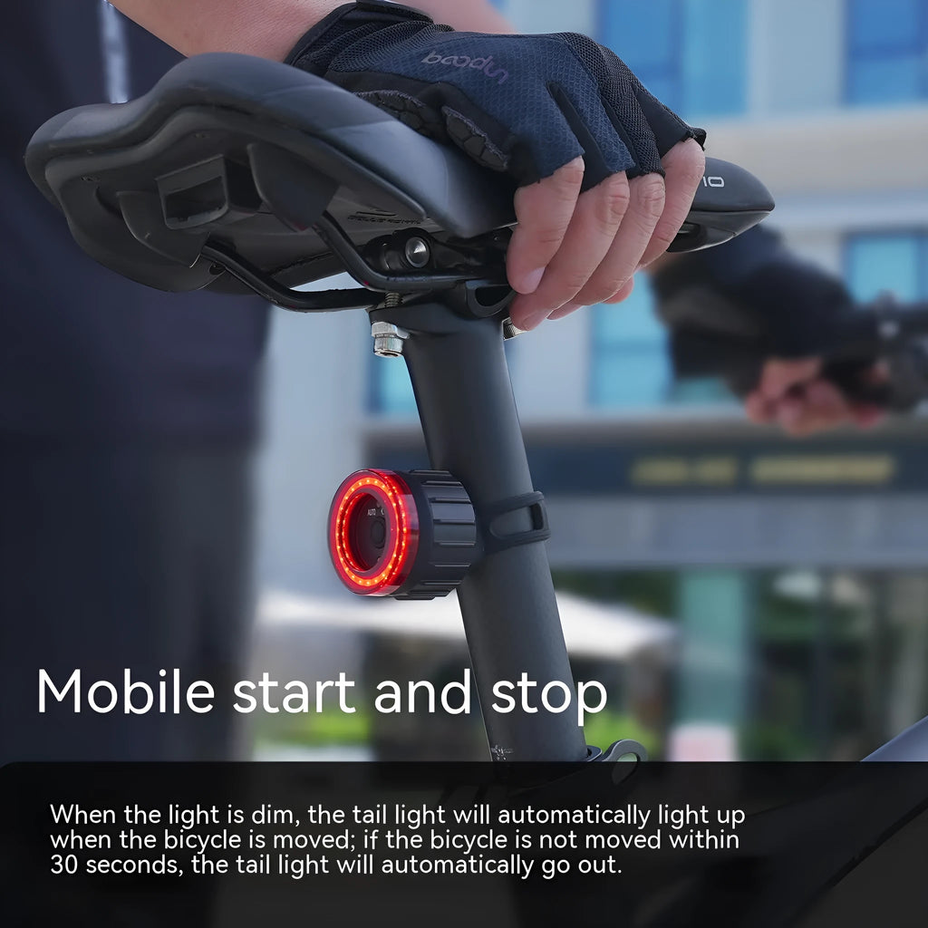 Black intelligent induction brake taillight for bicycles with aluminum alloy and plastic construction