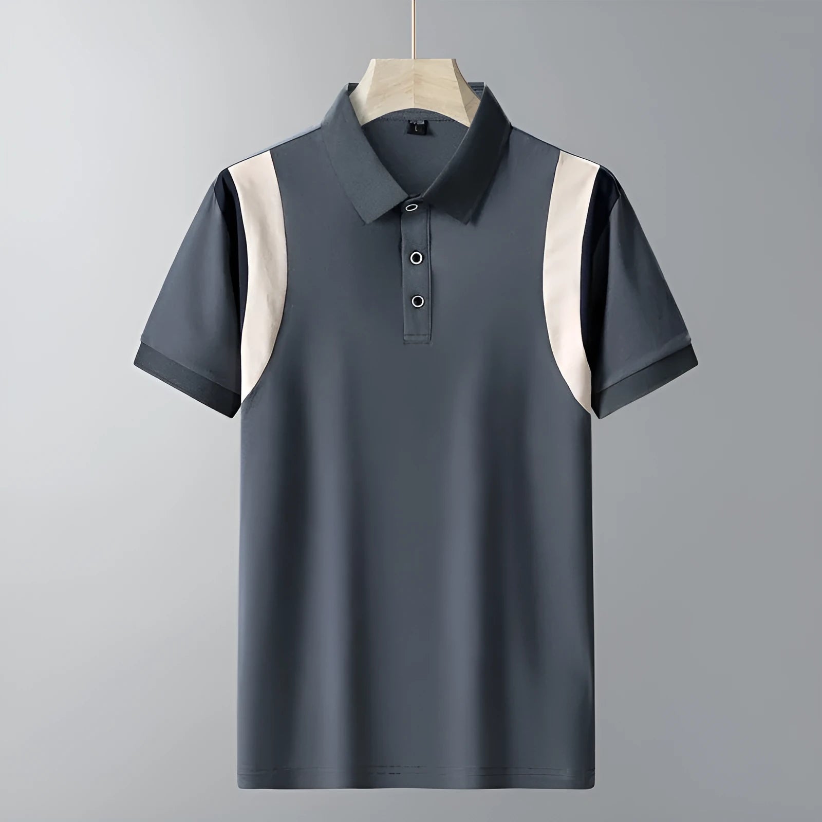 Men's thin cotton business lapel short-sleeved T-shirt in striped pattern with loose Korean fit