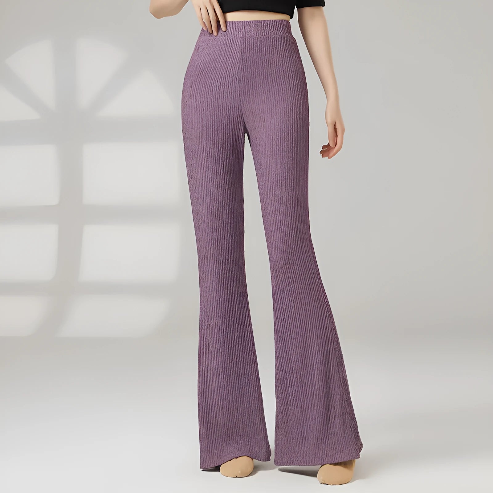 Solid-colour polyester dance practice trousers for women, shown in beige apricot, for ballet and contemporary training.