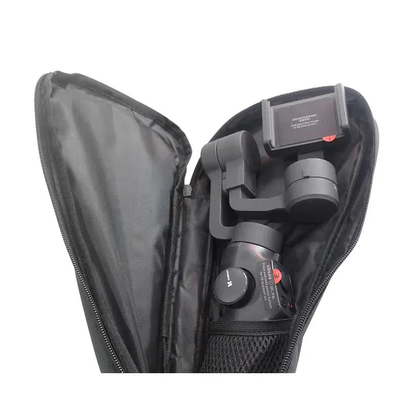 Black cloth storage bag for mobile phone stabilizer accessories with compact design