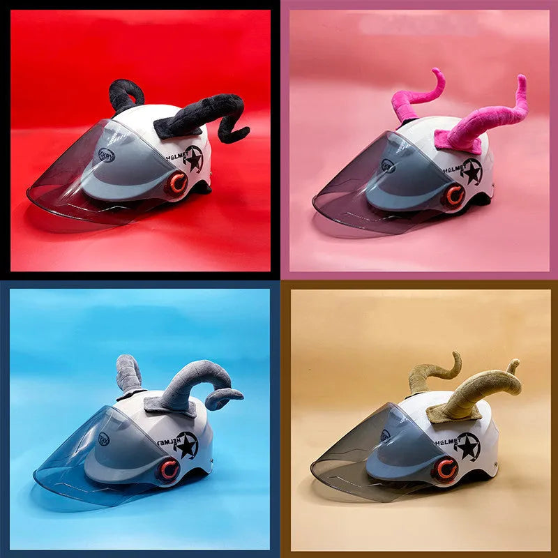Composite fibre motorcycle helmet demon horns in black pink brown grey colours