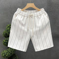 Men's black and white striped casual shorts with micro-elastic fabric and double-layer waistband