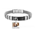 Titanium steel lettering bracelet with leather rope adjustable closure showing heart-shaped design detail