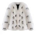 Black and white raccoon pattern faux fur coat for women in a Korean slim fit, plus size.