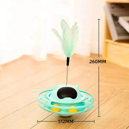 Pink cat stick toy with self-hi tumbler turntable measuring 17 cm by 10 cm