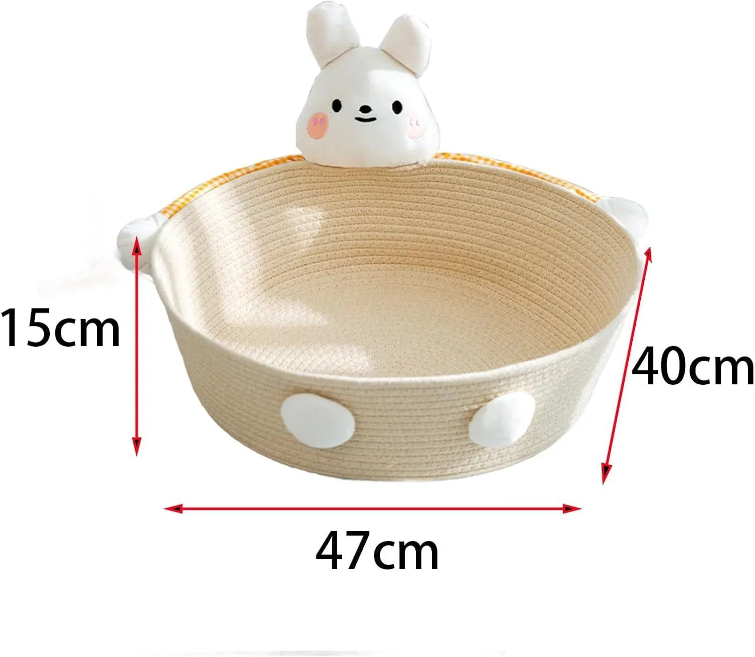 Woven cotton rope cat bed basket with scratching surface in bear design